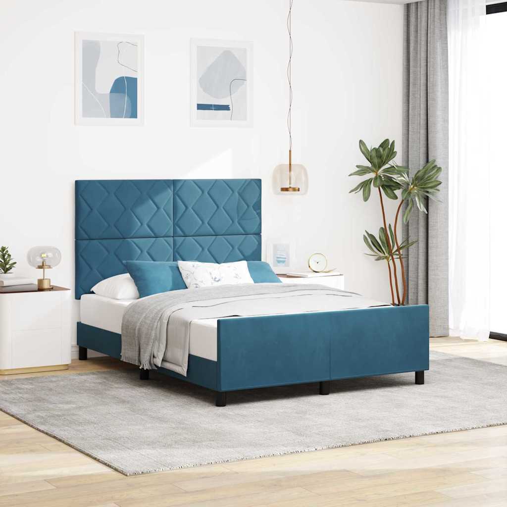 Boxspringbett mit Kopfteil Dunkelblau 140 x 200 cm Samt