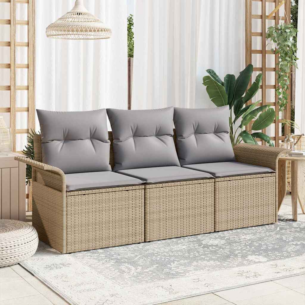 Garten-Sofa-Set 3 stk. Beige Poly Rattan