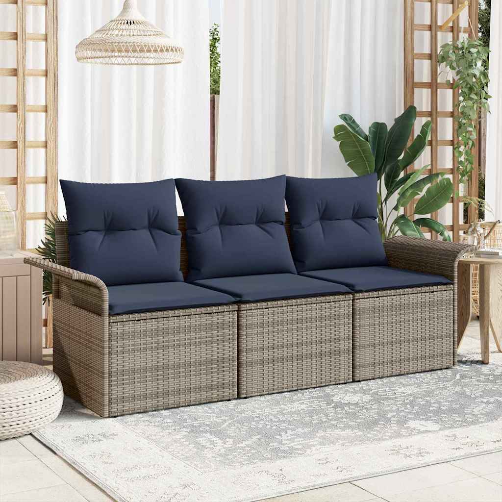 Garten-Sofa-Set 3 stk. Grau Poly Rattan