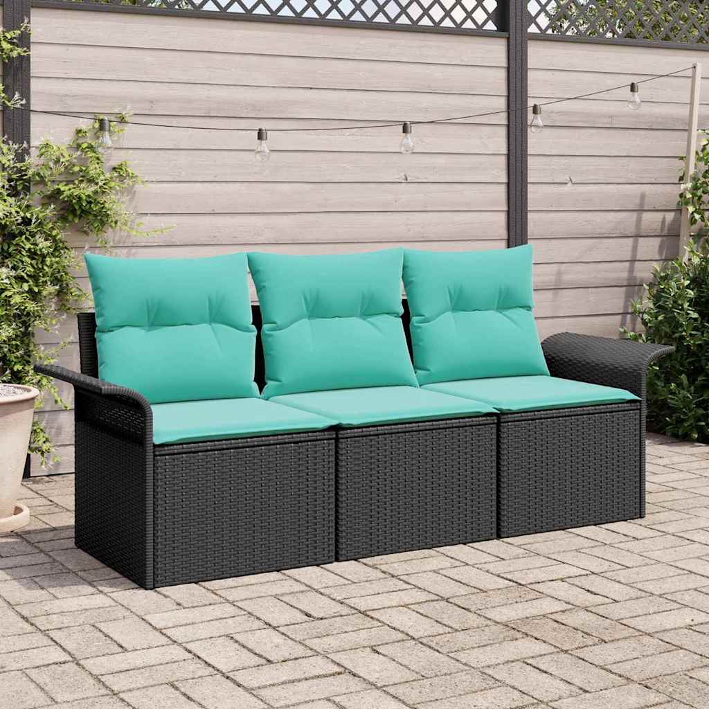 Garten-Sofa-Set 3 stk. Schwarz Poly Rattan