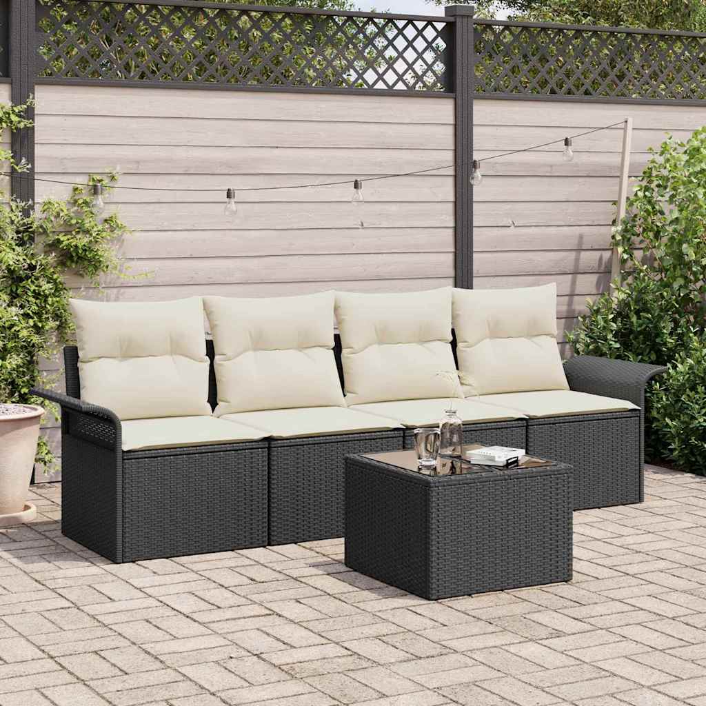 Gartensofa-set 5 Stk. Schwarz und Creme Poly-Rattan