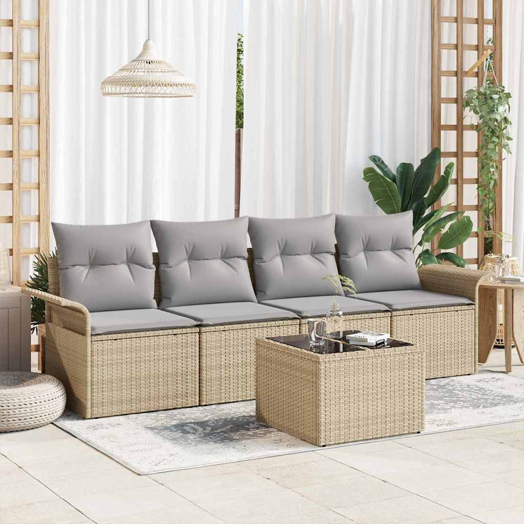 Gartensofa-set 5 Stk. Beige und Grau Poly-Rattan