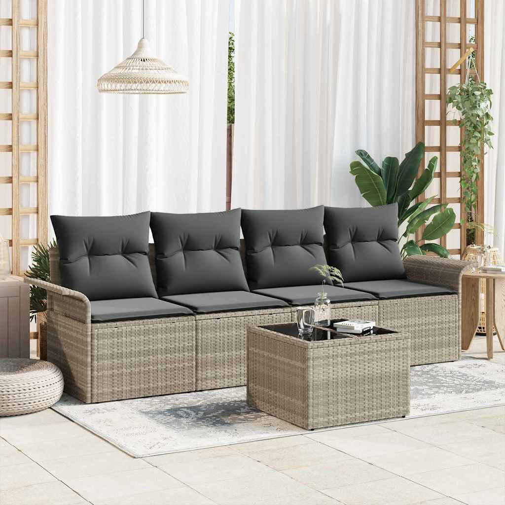 Gartensofa-set 5 Stk. Hellgrau und Dunkelgrau Poly-Rattan