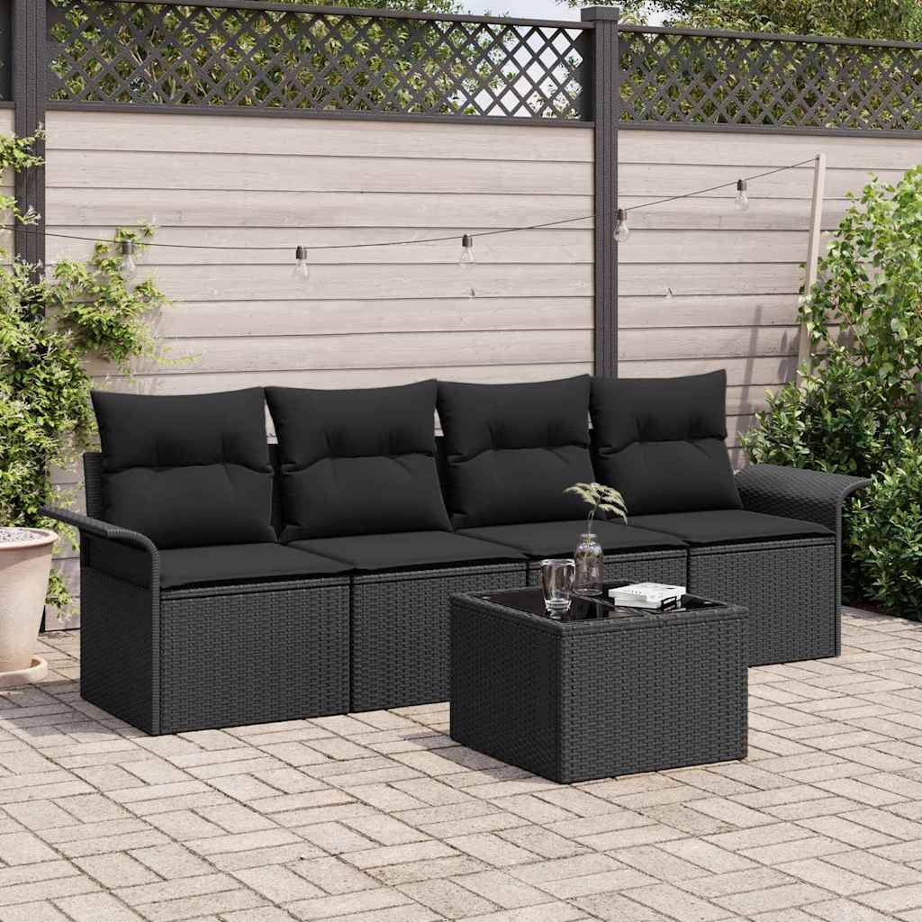 Gartensofa-set 5 Stk. Schwarz Poly-Rattan