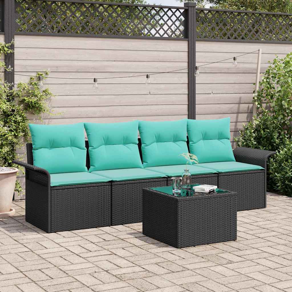 Gartensofa-set 5 stk. Schwarz und Türkis Poly-Rattan
