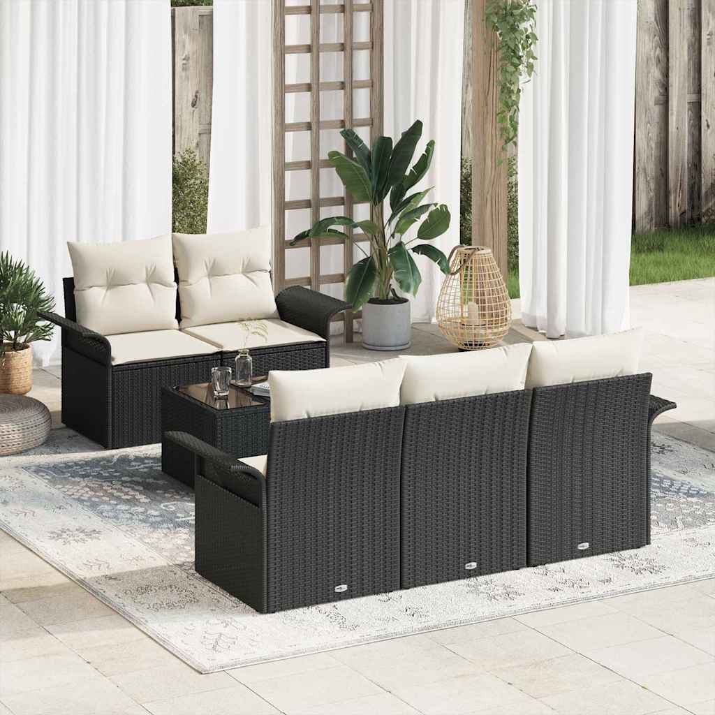 Garten-Sofa-Set 6 stk. 5-Sitzanzahl Schwarz und Creme