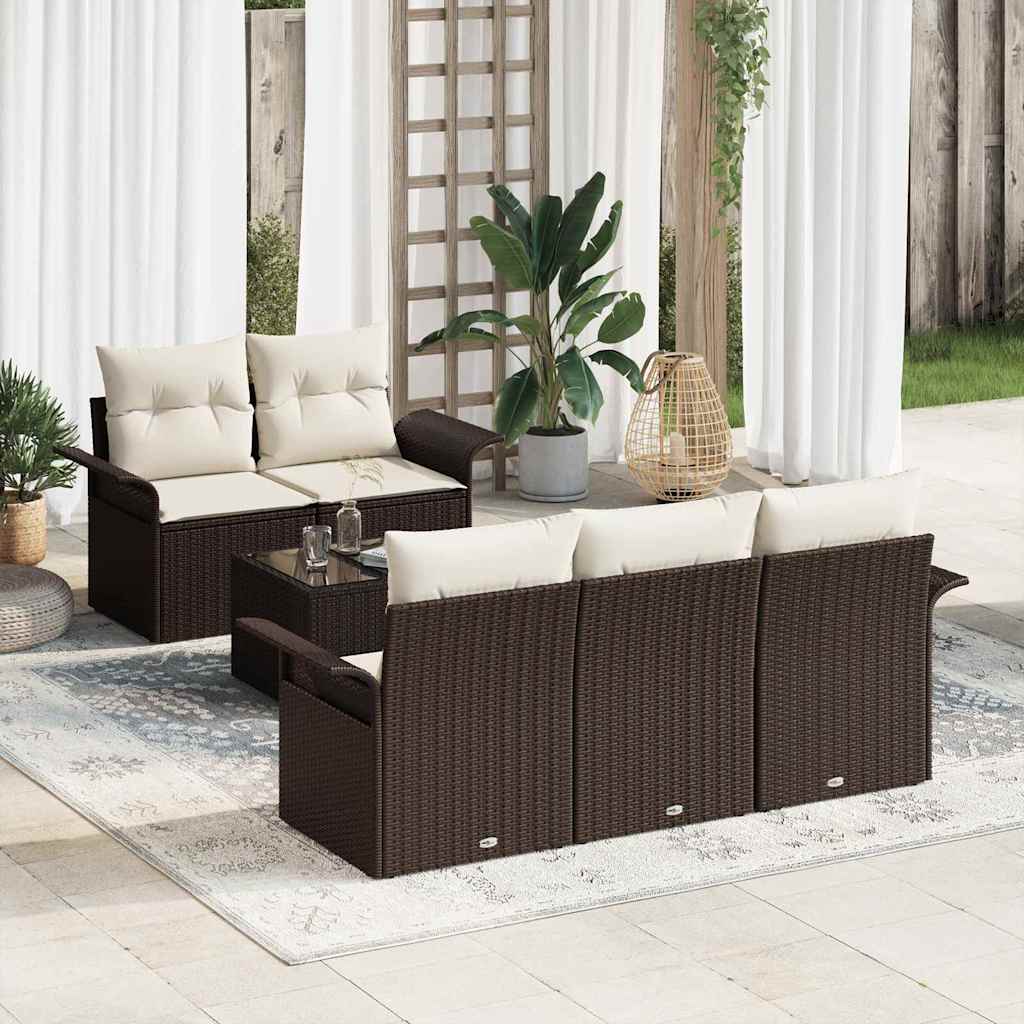 Garten-Sofa-Set 6 stk. 5-Sitzanzahl Braun und Creme