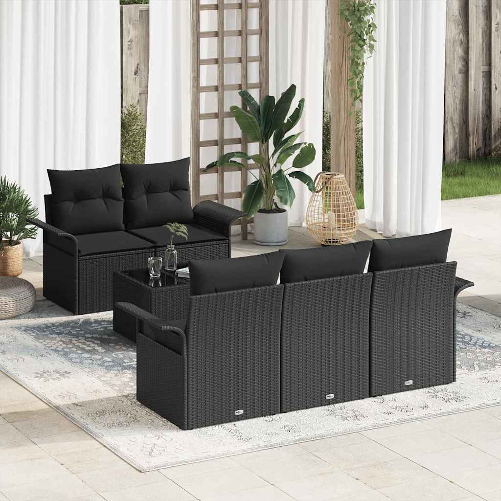 Garten-Sofa-Set 6 stk. 5-Sitzanzahl Schwarz