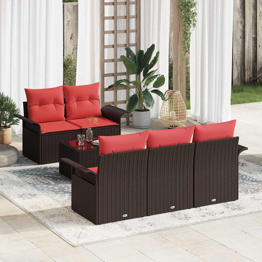 Gartensofa-set 6 Stk. Beige und Rot Poly-Rattan