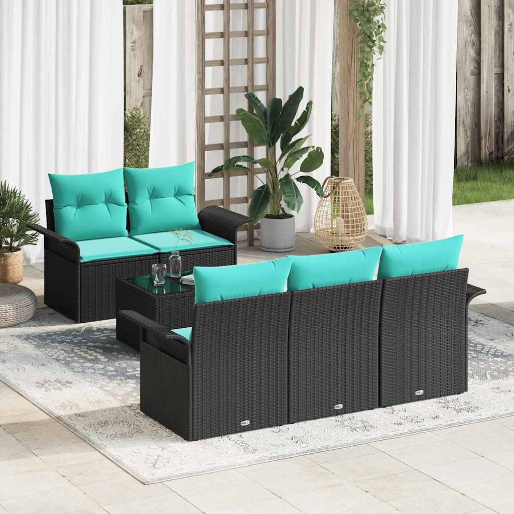 Gartensofa-set 6 Stk. Schwarz und Türkis Poly-Rattan