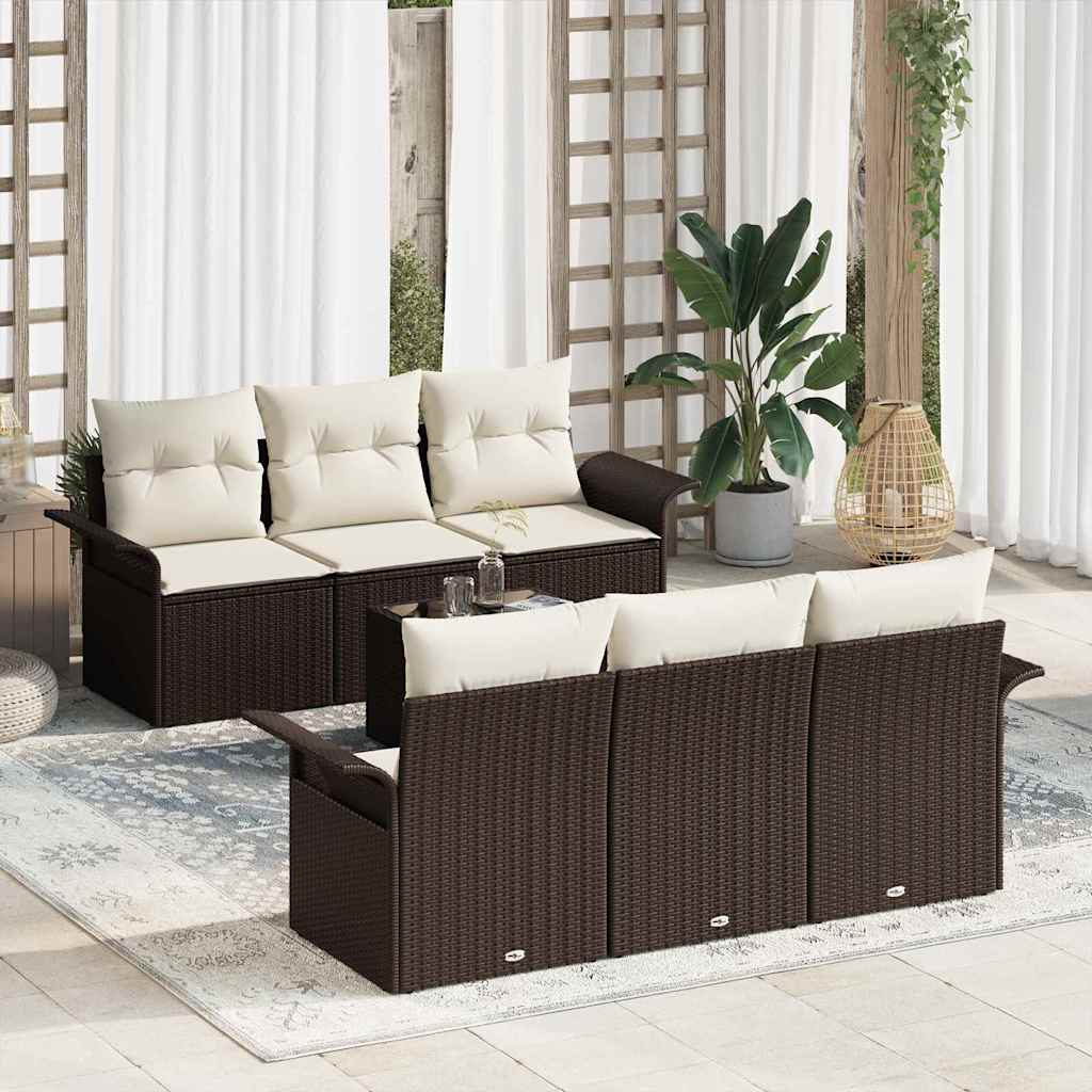 Gartensofa-set 7 Stk. Braun und Creme Poly-Rattan