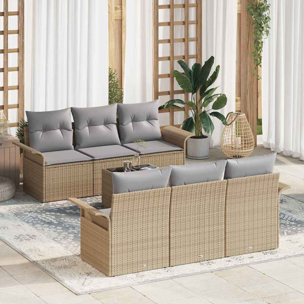 Gartensofa-set 7 Stk. Beige und Grau Poly-Rattan