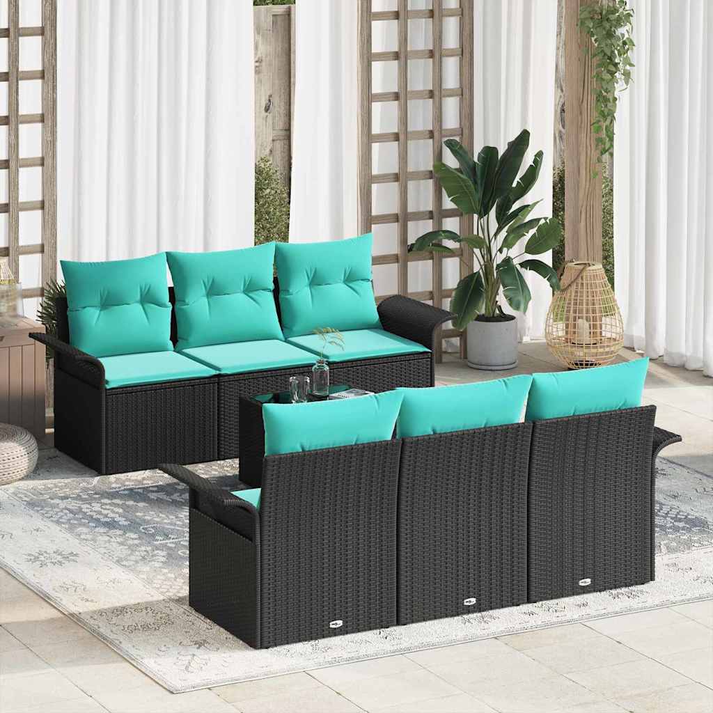 Gartensofa-set 7 stk. Schwarz und Türkis Poly-Rattan