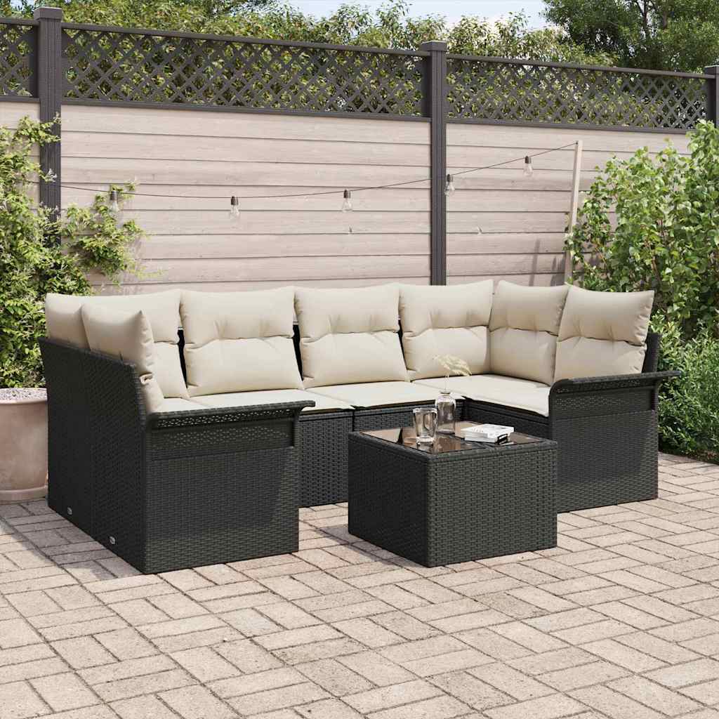 Gartensofa-set 7 stk. 6-Sitzanzahl Schwarz und Creme