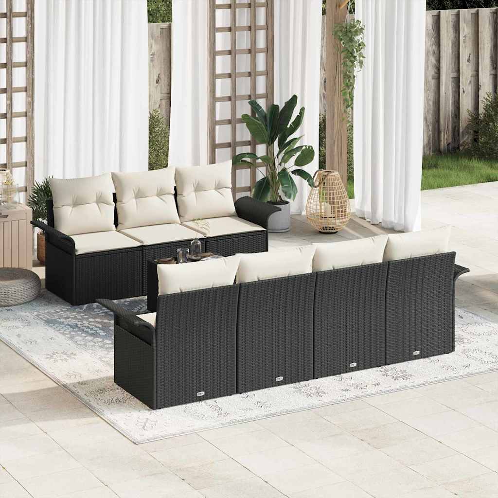 Gartensofa-set 8 Stk. 7-Sitzanzahl Schwarz und Creme