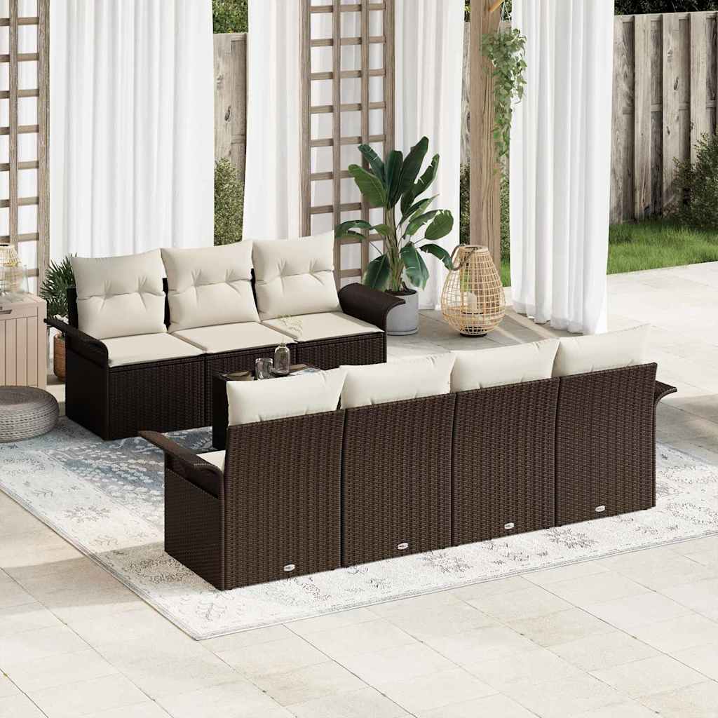 Gartensofa-set 8 Stk. 7-Sitzanzahl Braun und Creme Poly-Rattan