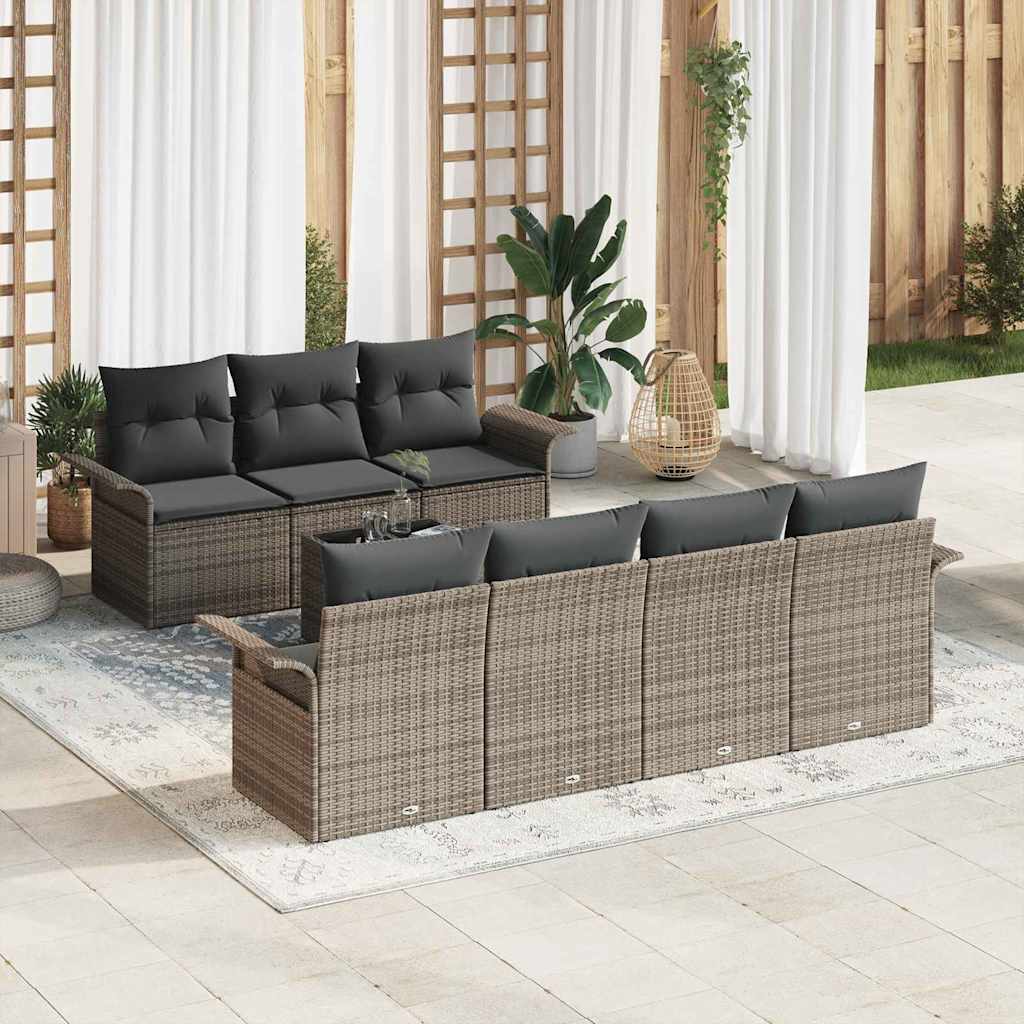 Gartensofa-set 8 Stk. 7-Sitzanzahl Grau Poly-Rattan