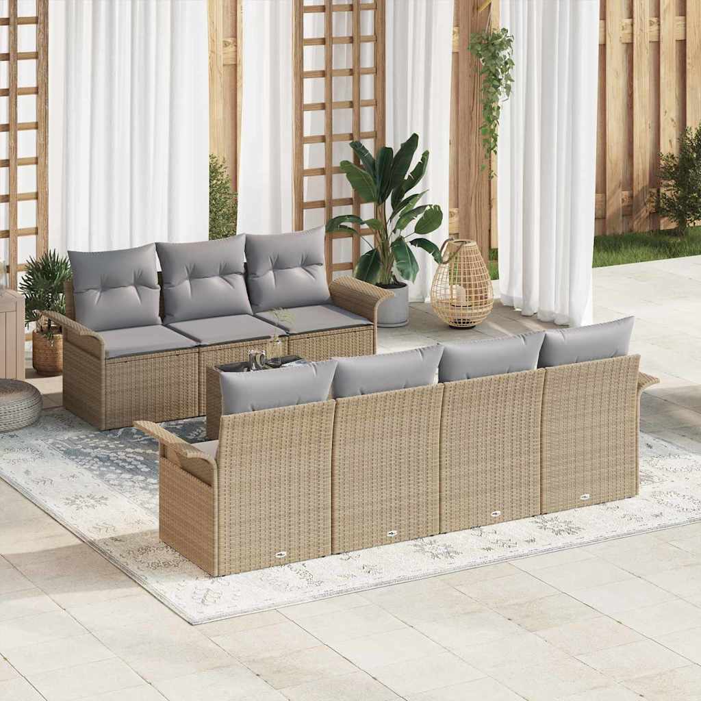 Gartensofa-set 8 Stk. 7-Sitzanzahl Beige und Grau Poly-Rattan