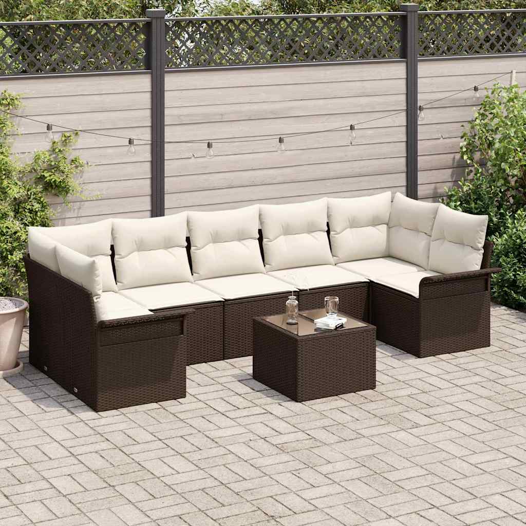 Gartensofa-set 8 stk. Braun und Creme Poly-Rattan