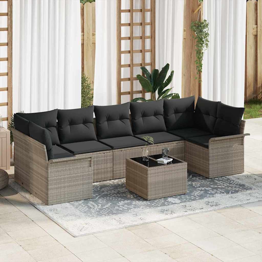 Gartensofa-set 8 stk. Hellgrau und Dunkelgrau Poly-Rattan