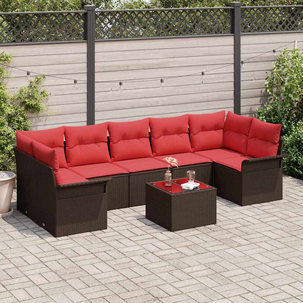 Gartensofa-set 8 stk. Beige und Rot Poly-Rattan