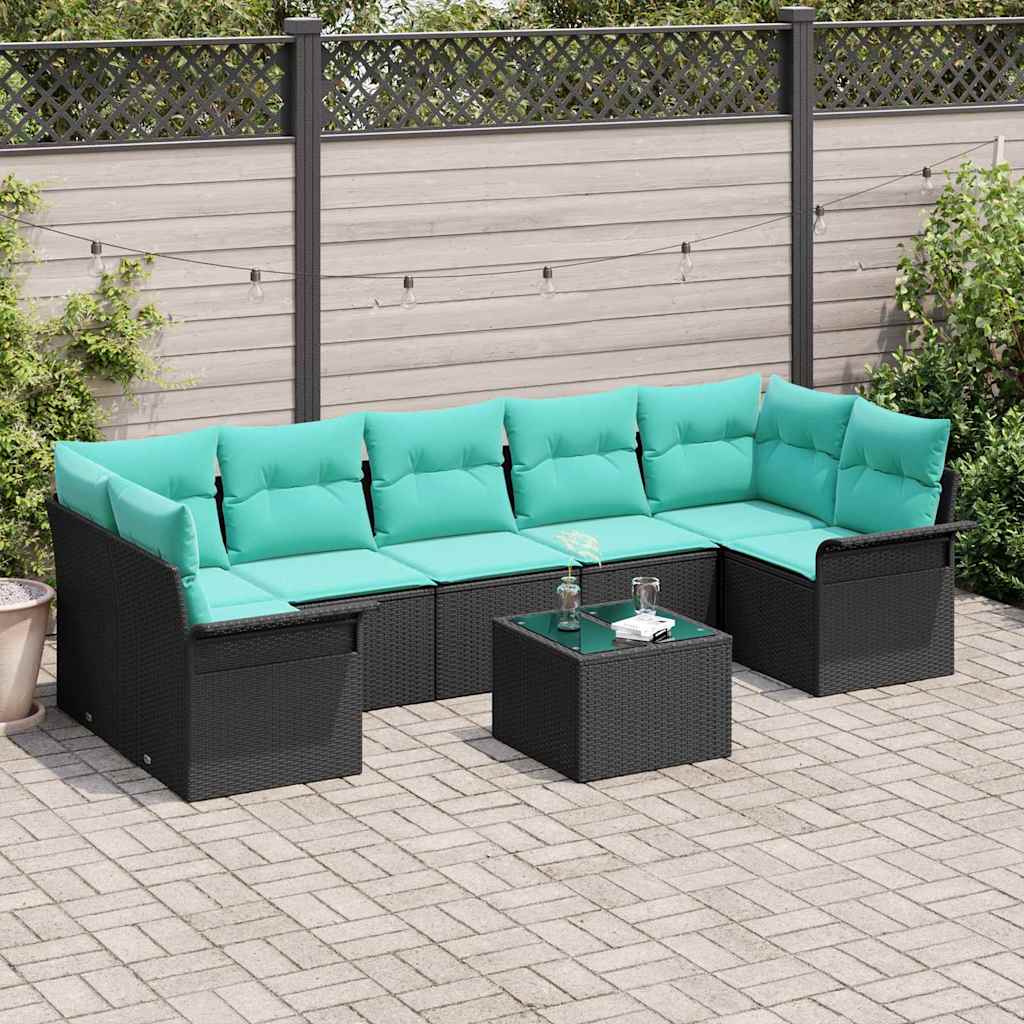 Gartensofa-set 8 stk. Schwarz und Türkis Poly-Rattan