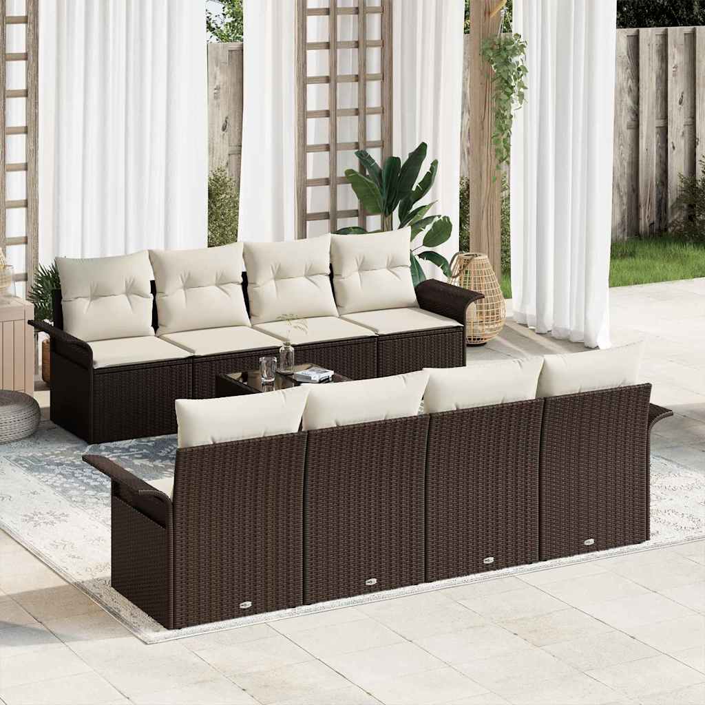 Gartensofa-set 9 stk. 8-Sitzanzahl Braun und Creme Poly-Rattan