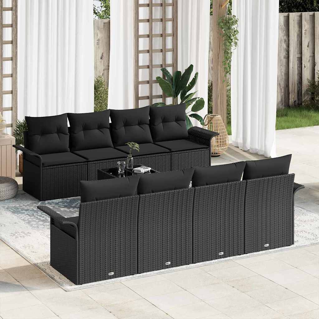 Gartensofa-set 9 stk. 8-Sitzanzahl Schwarz Poly-Rattan