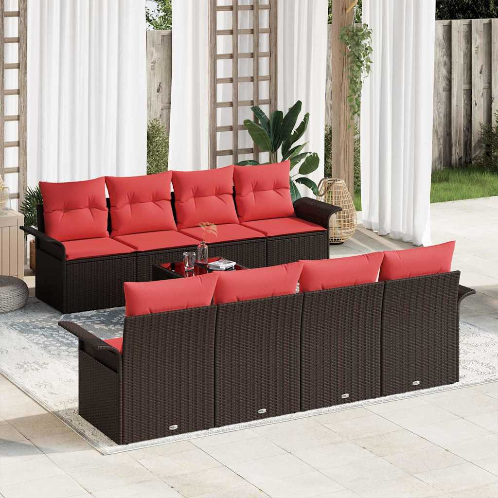 Gartensofa-set 9 Stk. Beige und Rot Poly-Rattan