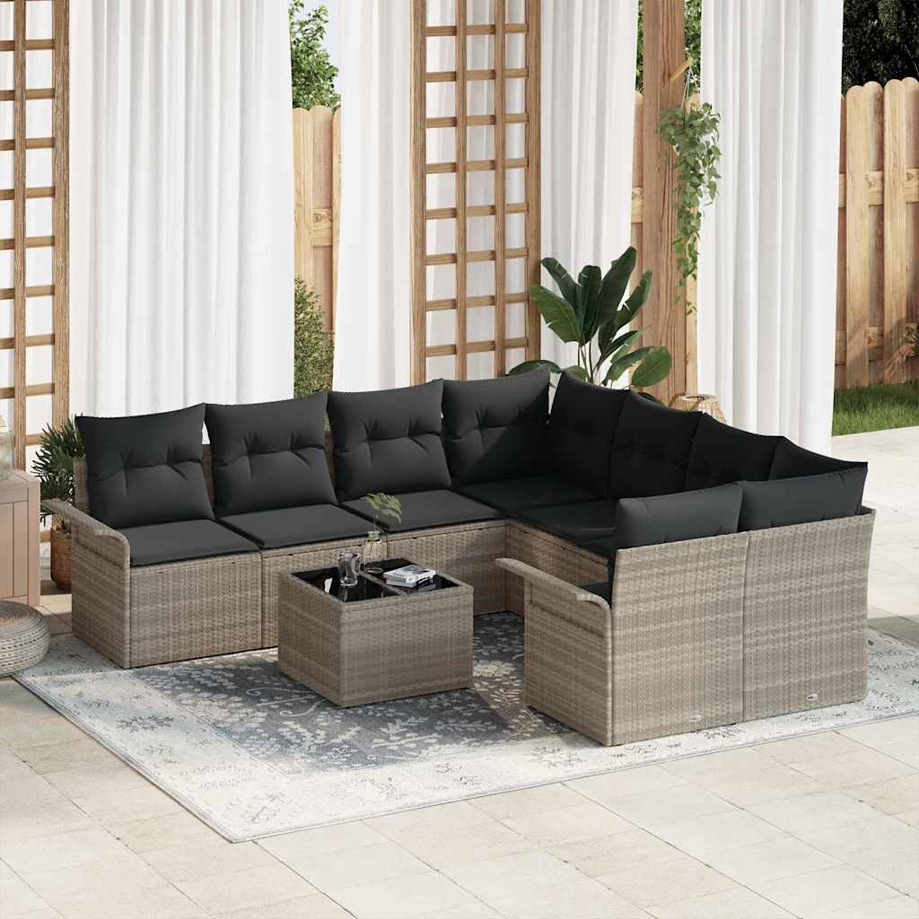 Gartensofa-set 9 stk. Hellgrau und Dunkelgrau Poly-Rattan