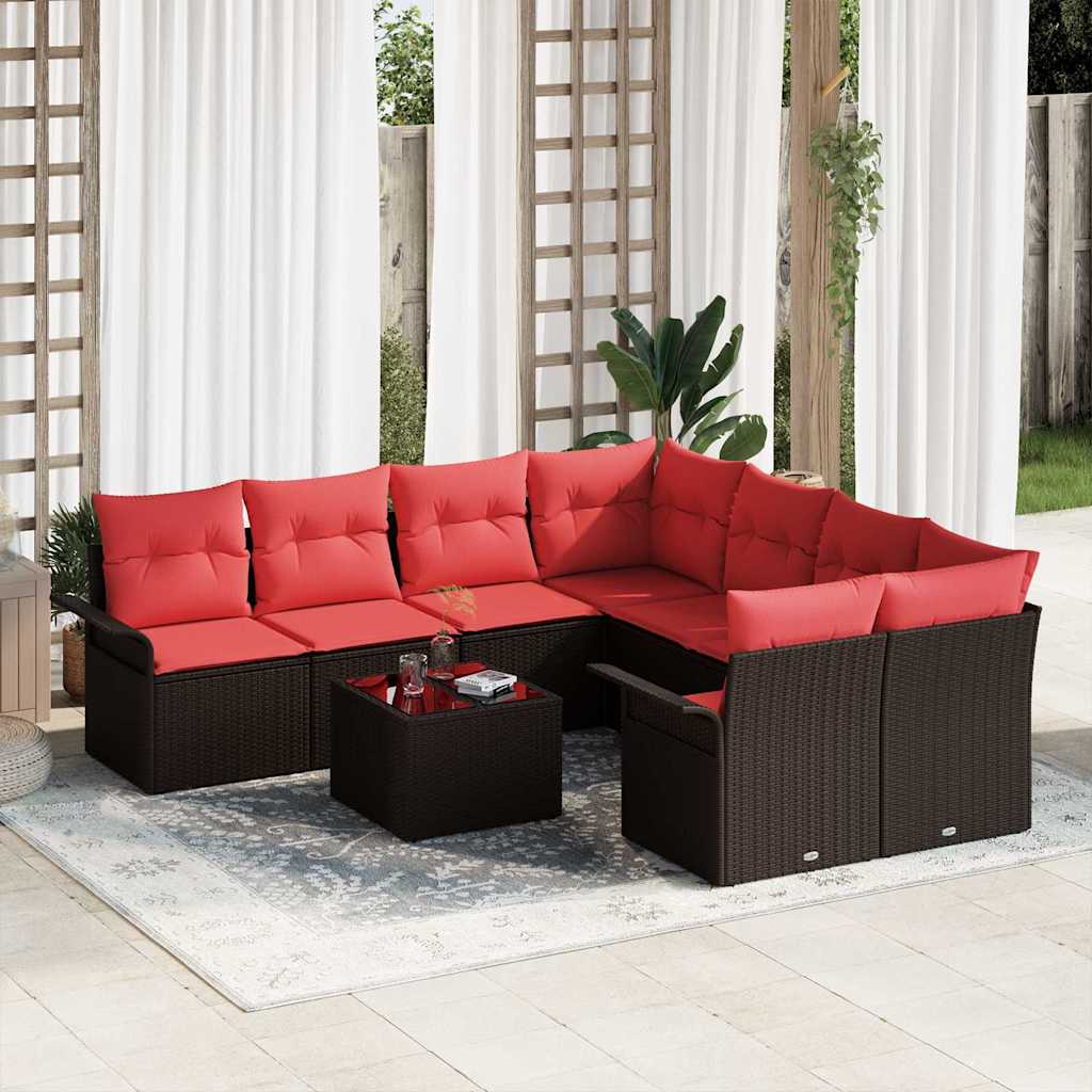 Gartensofa-set 9 Stk. Beige und Rot Poly-Rattan