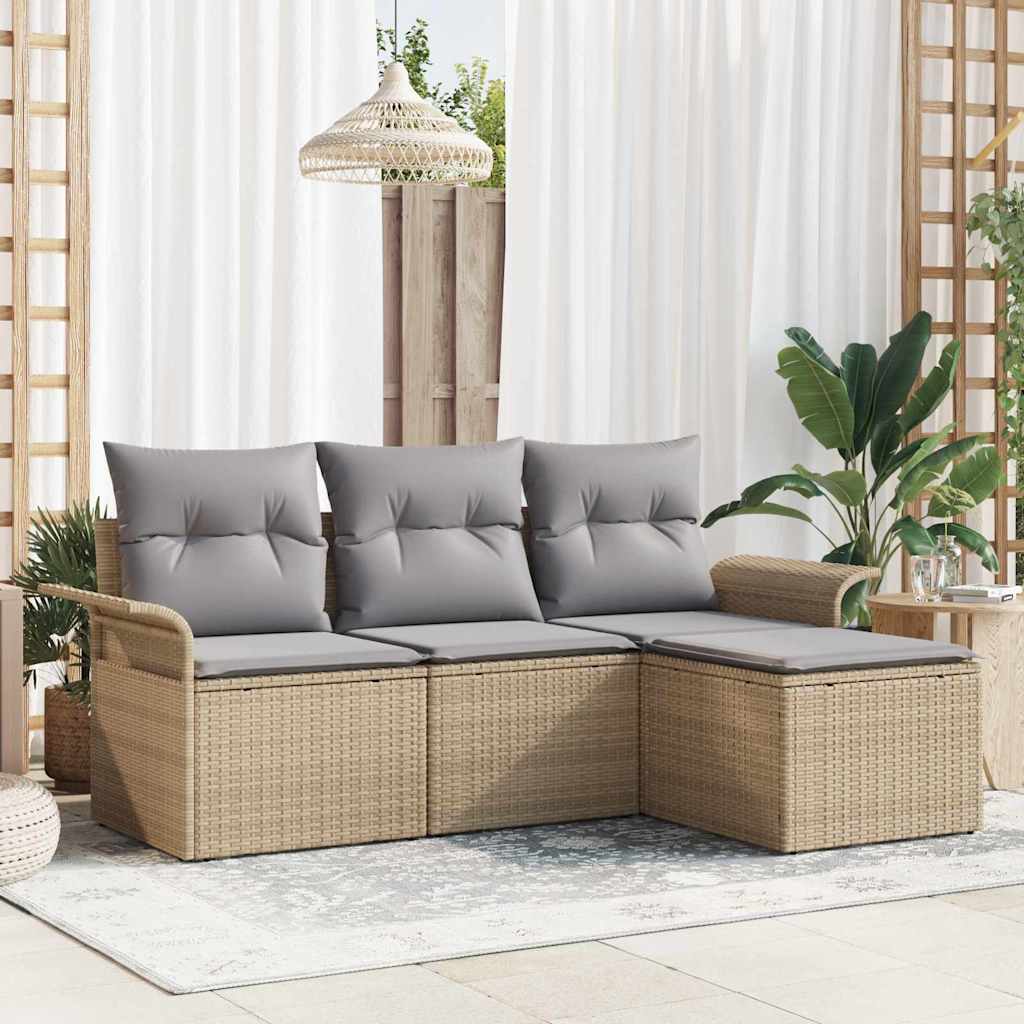Gartensofa-set 4 stk. Beige Poly-Rattan
