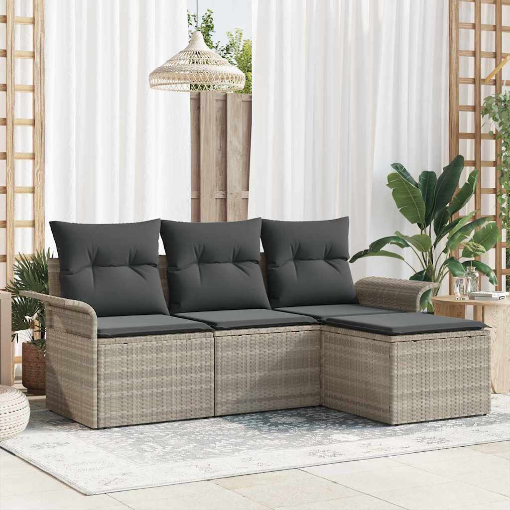 Gartensofa-set 4 stk. Hellgrau Poly-Rattan
