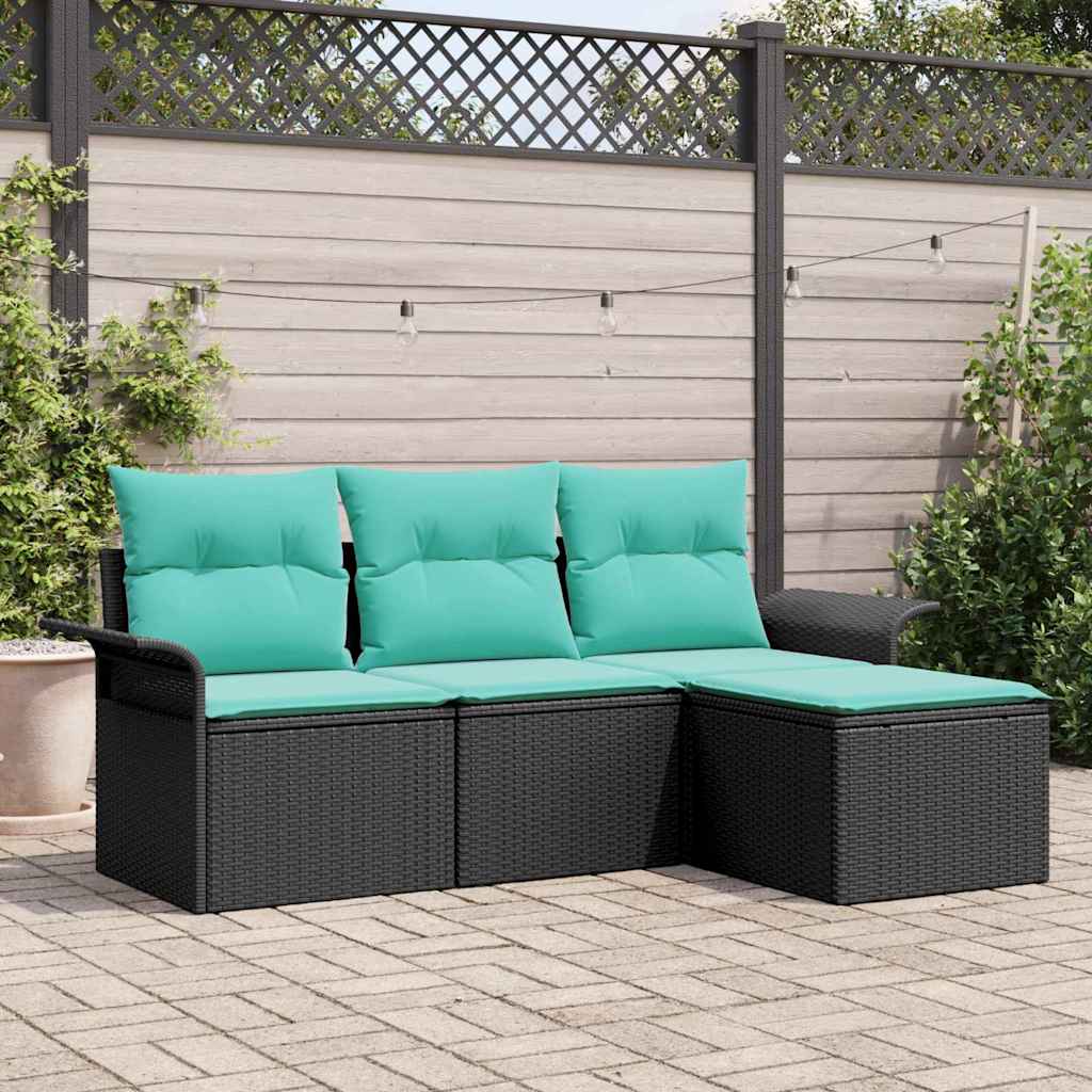 Gartensofa-set 4 stk. Schwarz Poly-Rattan