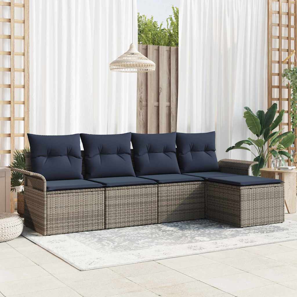 Gartensofa-set 5 stk. Grau Poly-Rattan