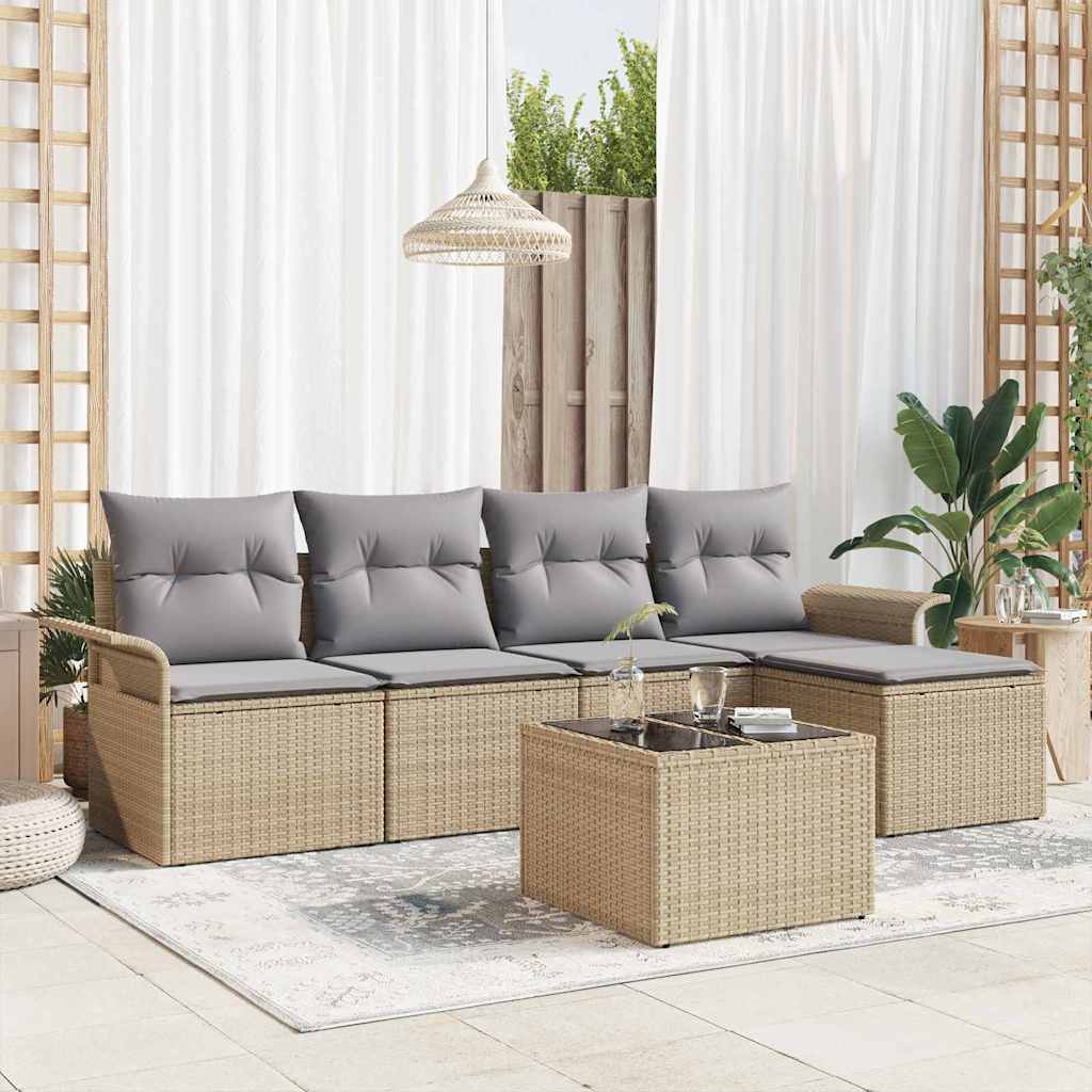 Gartensofa-set 6 stk. Beige Poly-Rattan