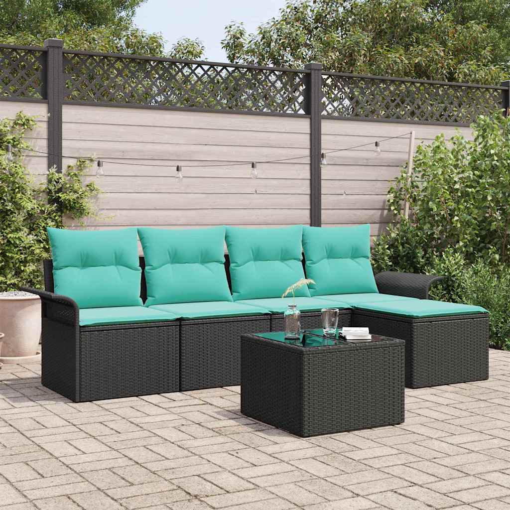 Gartensofa-set 6 stk. Schwarz Poly-Rattan