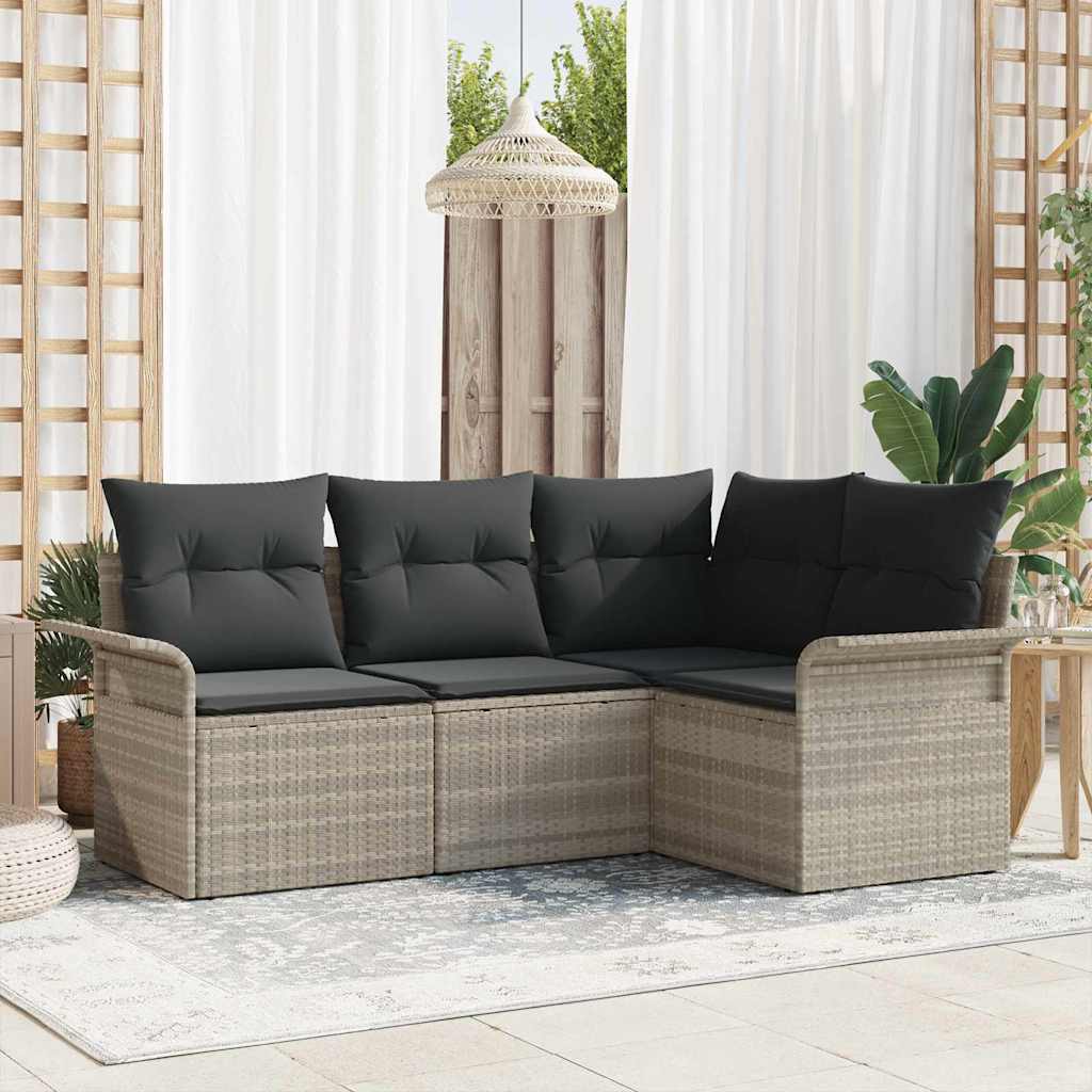 Gartensofa-set 4 stk. Hellgrau Poly-Rattan