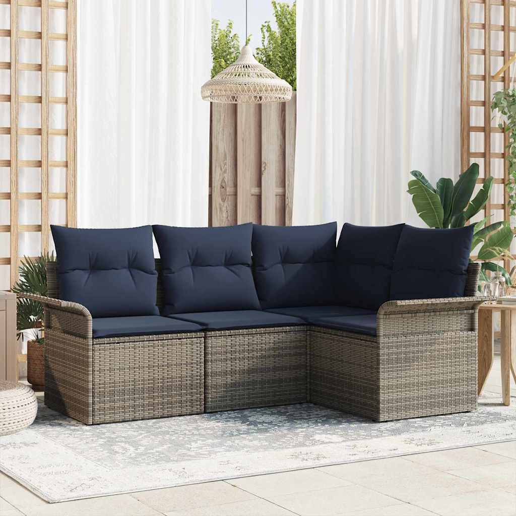 Gartensofa-set 4 stk. Grau Poly-Rattan