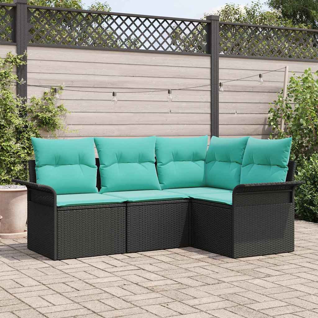 Gartensofa-set 4 stk. Schwarz Poly-Rattan
