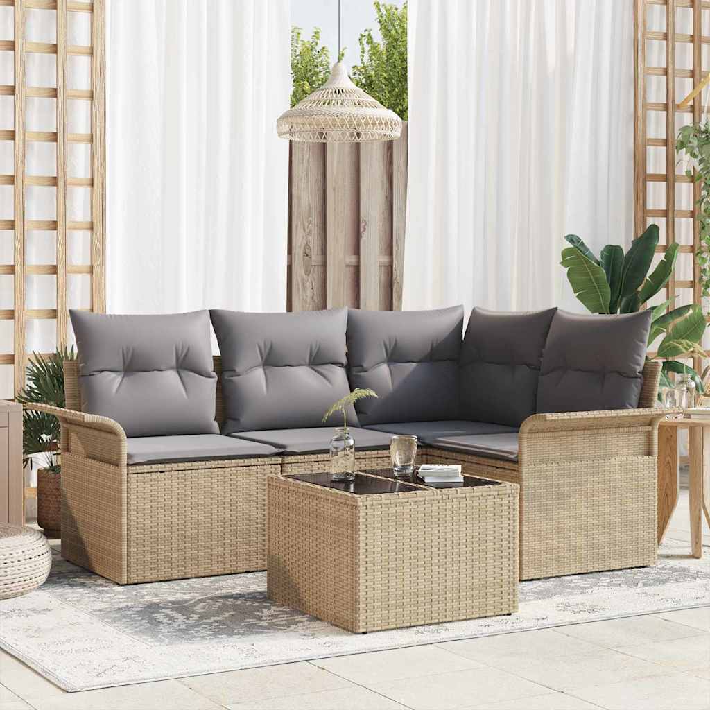 Gartensofa-set 5 stk. Beige Poly-Rattan