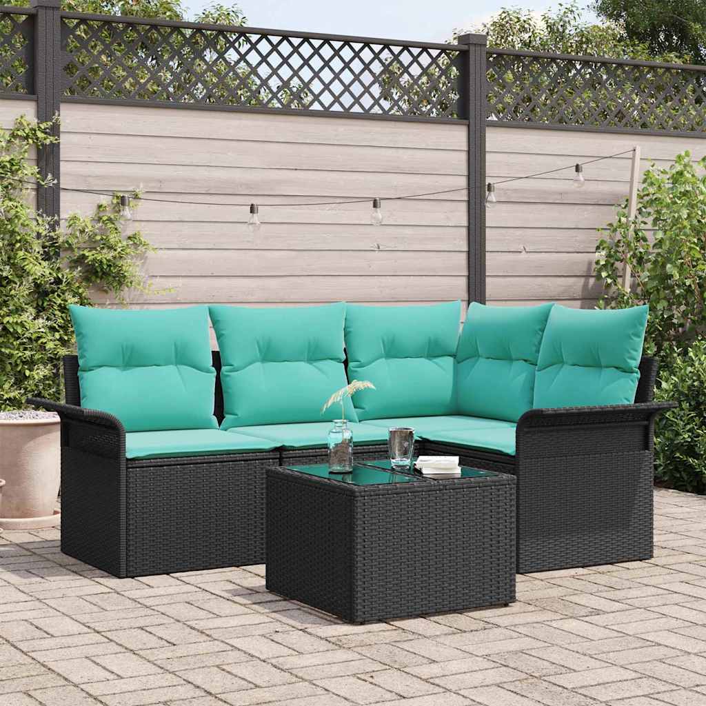 Gartensofa-set 5 stk. Schwarz Poly-Rattan