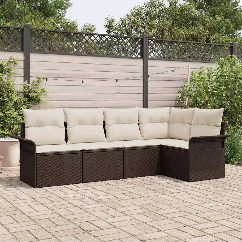 Gartensofa-set 5 stk. Braun Poly-Rattan