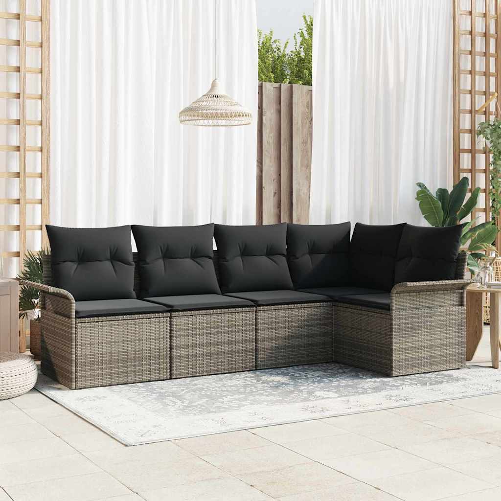 Gartensofa-set 5 stk. Grau Poly-Rattan