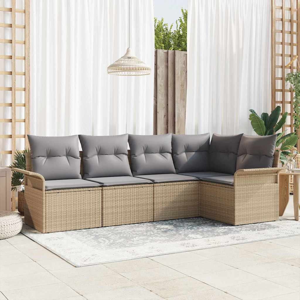 Gartensofa-set 5 stk. Beige Poly-Rattan