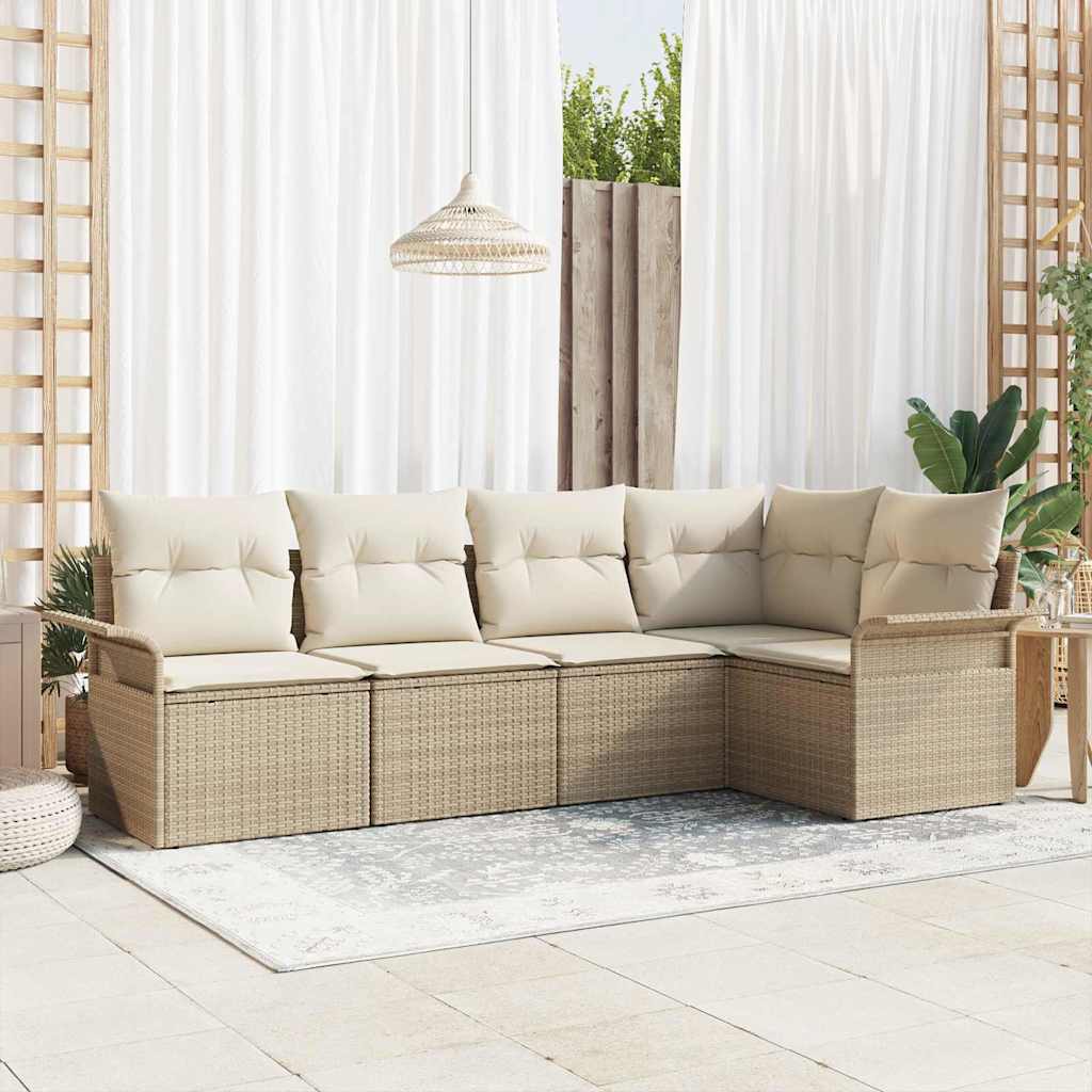 Gartensofa-set 5 stk. Beige Poly-Rattan