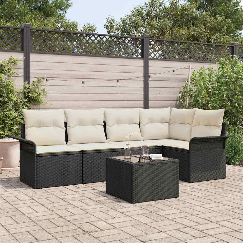 Gartensofa-set 6 stk. Schwarz Poly-Rattan