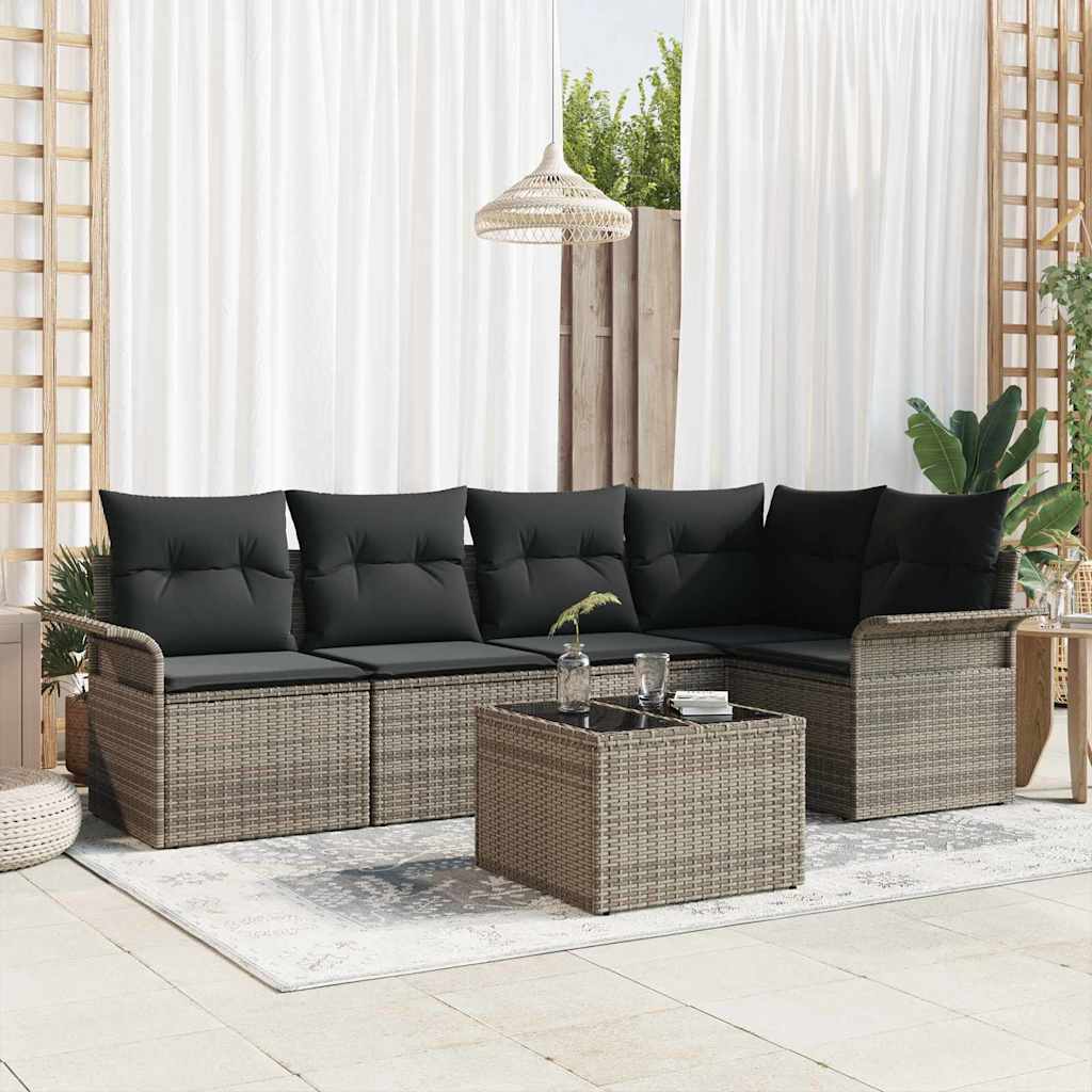 Gartensofa-set 6 stk. Grau Poly-Rattan