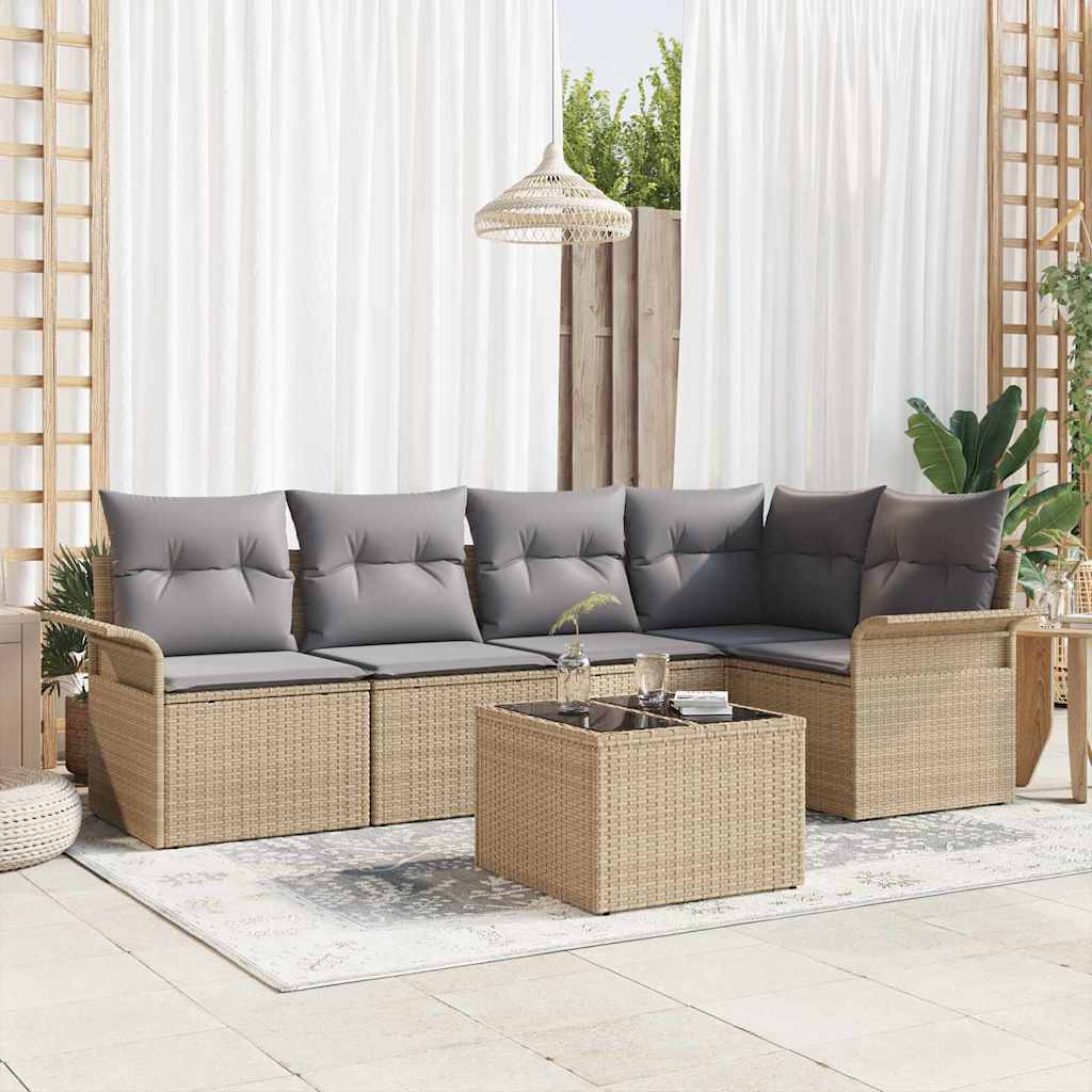 Gartensofa-set 6 stk. Beige Poly-Rattan