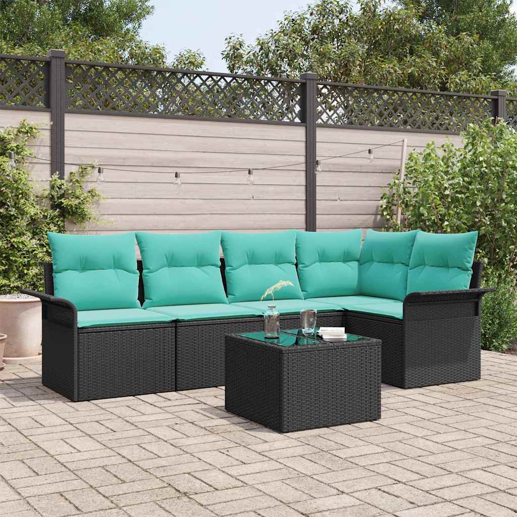 Gartensofa-set 6 stk. Schwarz Poly-Rattan